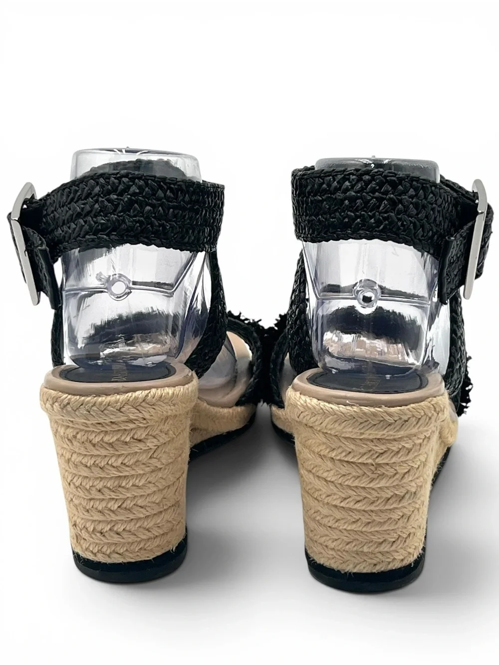 Enzo Angiolini Porcie2 Raffia Espadrille Wedge Sandals Black Ankle Strap Size 9